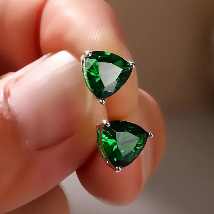 Minimalist Triangular Cubic Zirconia Stud Earrings for Women Fashion Jewelry White Multicolor Green Blue