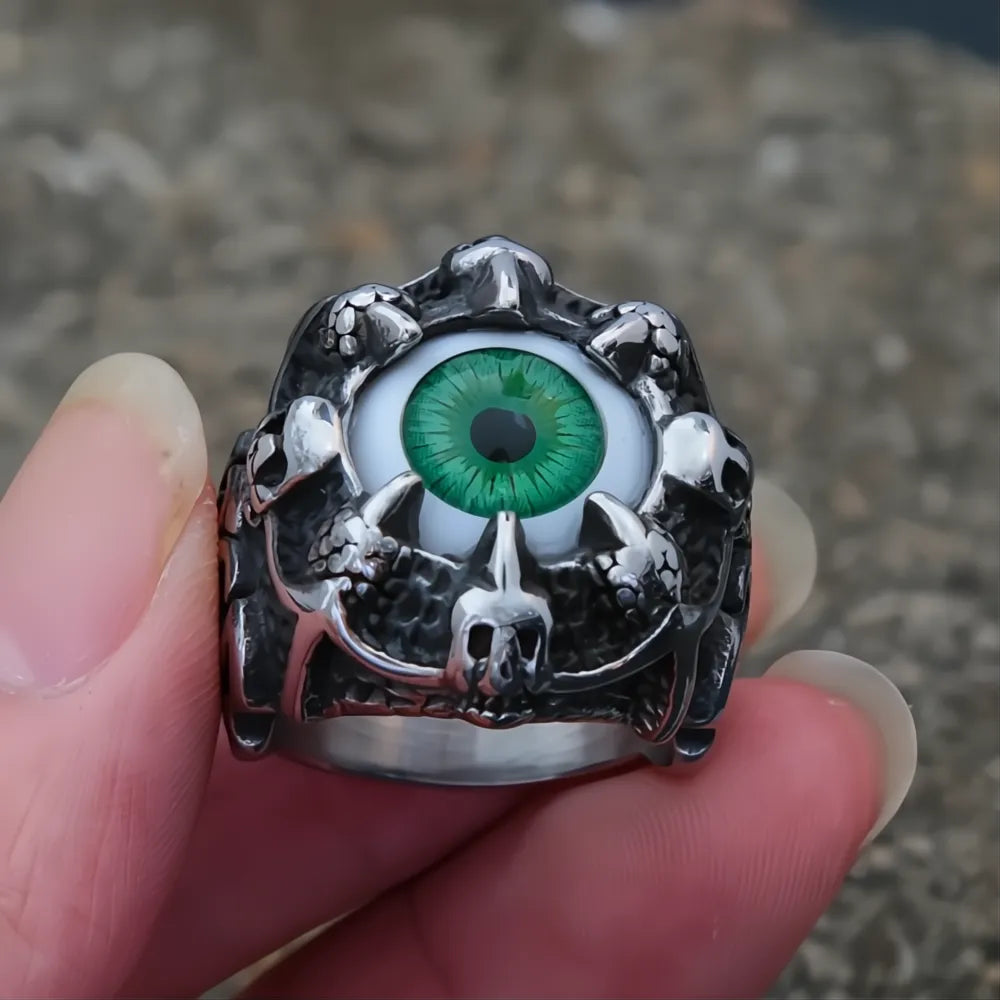 Men's Stainless Steel Gothic Dragon Claw Demon Eye Ring Punk Hip Hop Jewelry Gift