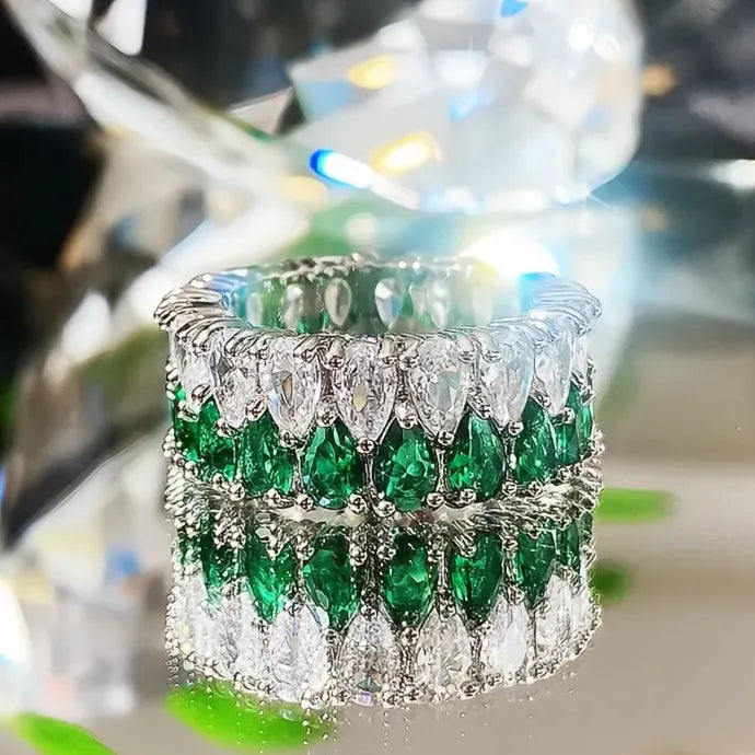 2021 Trendy Women's Silver Wedding Band Blue Green Pink CZ Geometric Ring