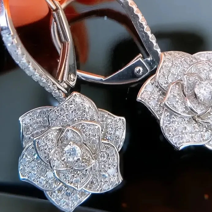 Luxury Geometric Flower Drop Earrings with Sparkling Cubic Zirconia