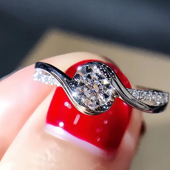 Luxury Women's Brass Geometric Wedding Rings with Cubic Zirconia Engagement Jewelry