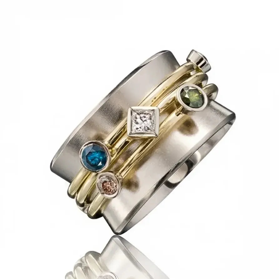 Geometric Gold CZ Stone Band Ring for Women Fashion Party Jewelry