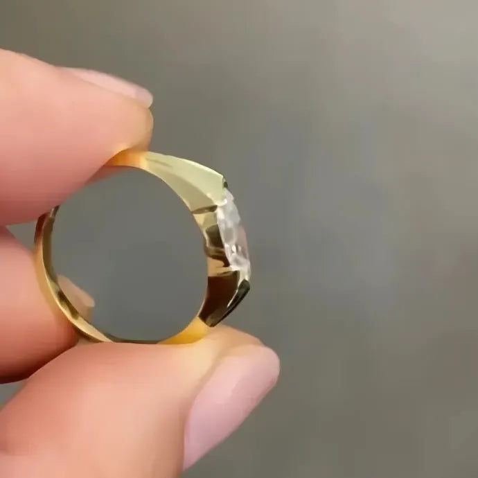 Women’s Brass Wedding Band Ring with Marquise Cubic Zirconia Elegant Geometric Design