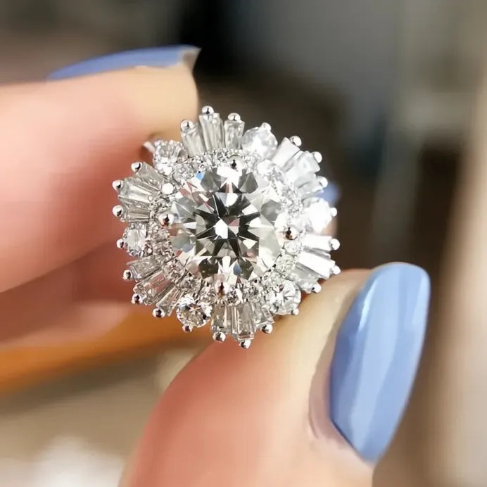 Luxury Women’s Geometric Brass CZ Statement Ring Party Jewelry Gift