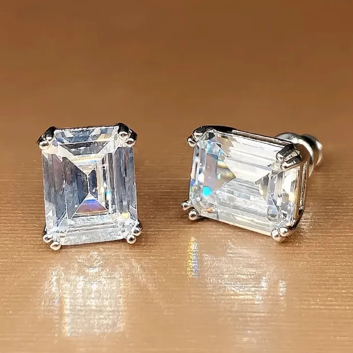 Geometric Square Cubic Zirconia Stud Earrings Unisex for Men & Women