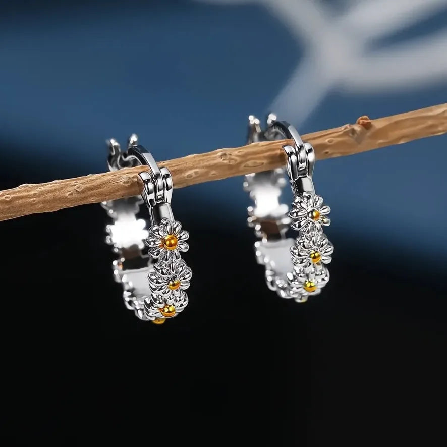 Fresh Daisy Small Geometric Brass Hoop Earrings for Women and Girls