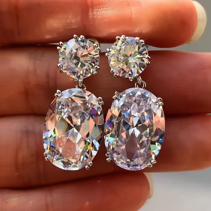Simple Stylish Big Oval Cubic Zirconia Women Drop Earrings Elegant Trendy Jewelry