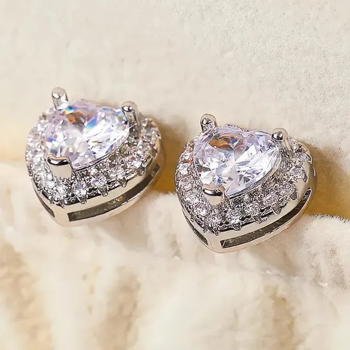 Heart Stud Earrings Cubic Zirconia Copper Alloy Love Jewelry Gift for Women