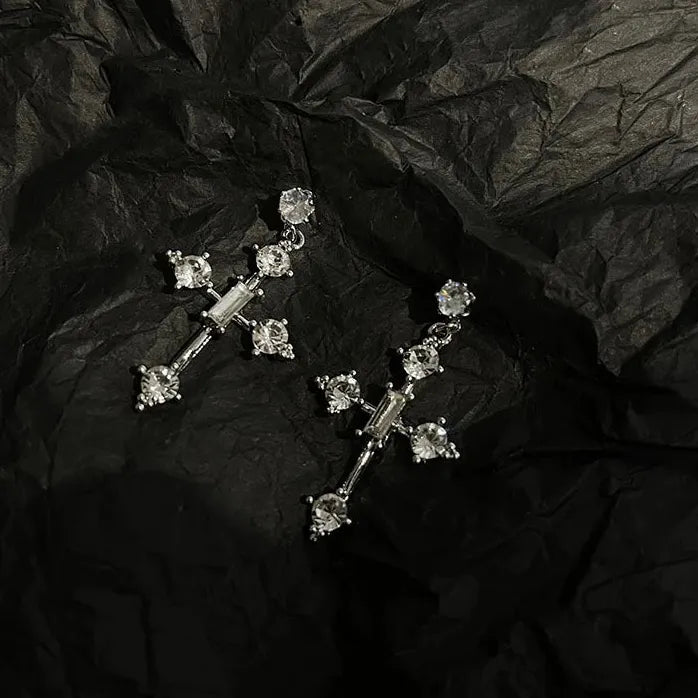 Rhinestone Cross Hoop Earrings Dangle Punk Grunge Jewelry for Women Men