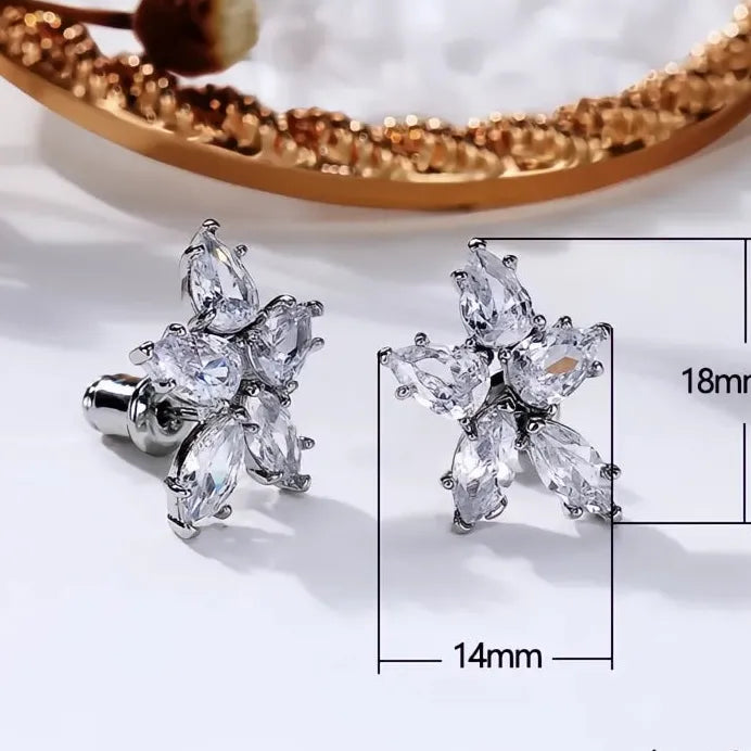 Geometric Cubic Zirconia Flower Stud Earrings for Women Party Gift