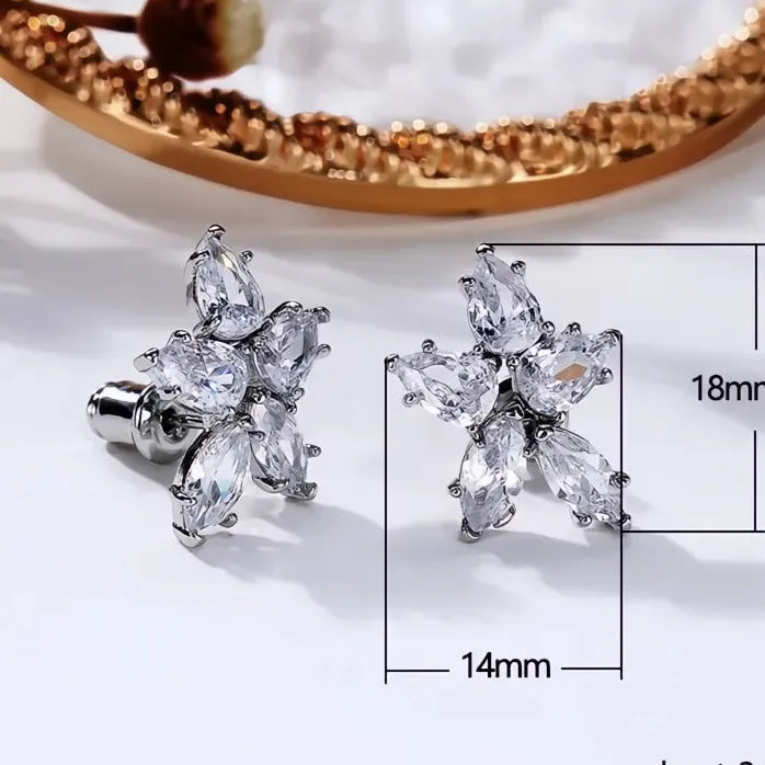 Cubic Zirconia Flower Stud Earrings for Women Copper Alloy Jewelry