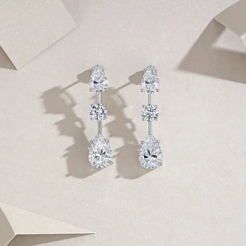 17CTW Pear & Round Moissanite Earrings 925 Sterling Silver Drop Jewelry Women