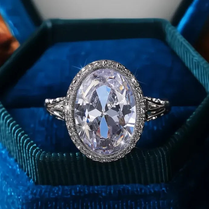 Oval Crystal Cubic Zirconia Wedding Engagement Ring for Women Brass Band