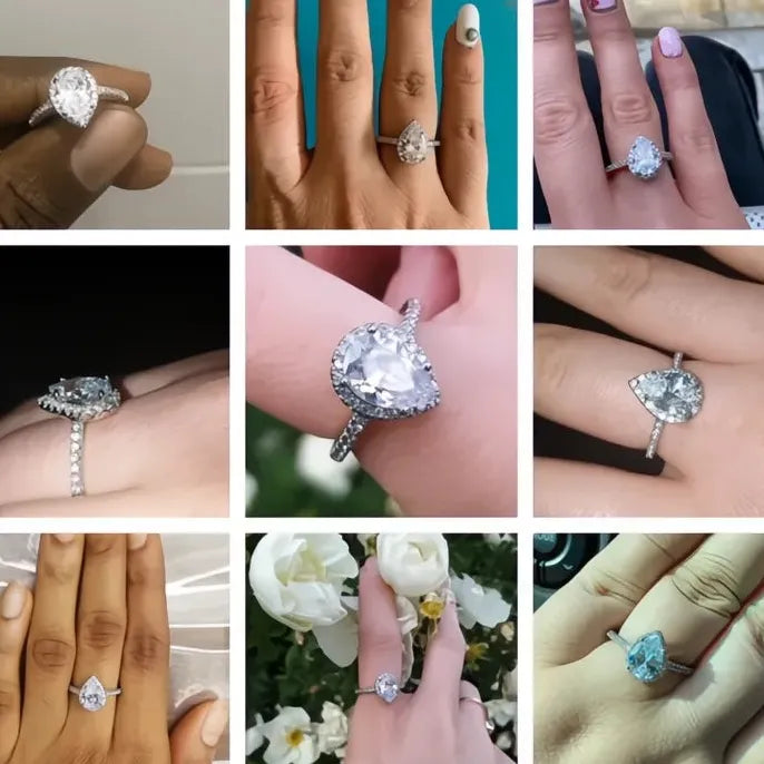Water Drop Design Women Ring Micro Paved Cubic Zirconia Bridal Wedding Engagement Jewelry