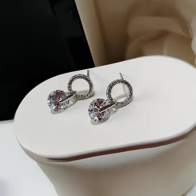 Korean Geometric Cubic Zirconia Drop Earrings for Women, 4 Colors Available