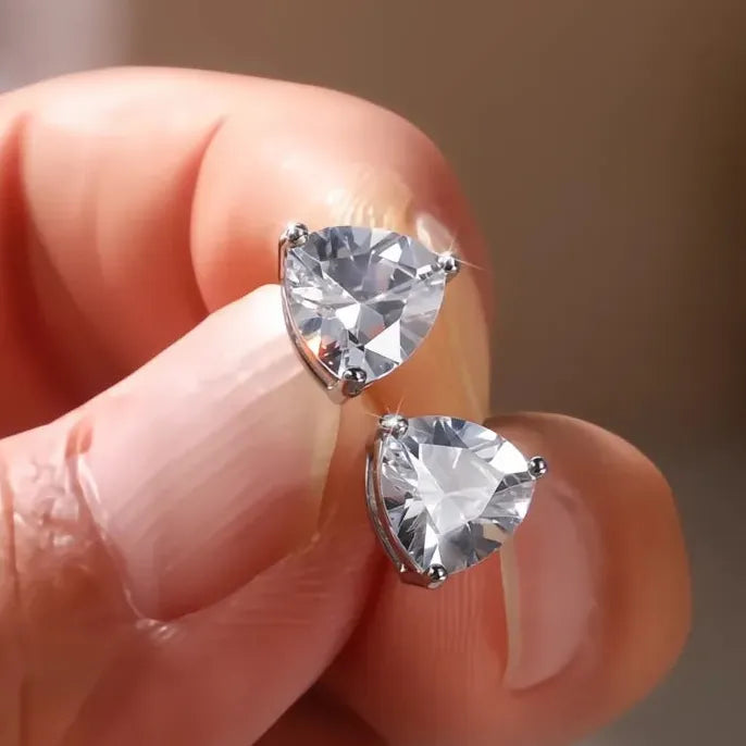 Minimalist Triangular Cubic Zirconia Stud Earrings for Women Fashion Jewelry White Multicolor Green Blue