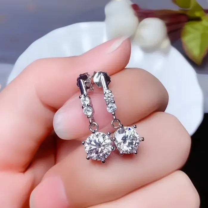 Geometric Round CZ Drop Earrings Silver Bridal Wedding Jewelry
