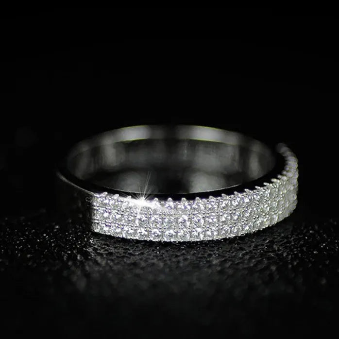 3 Row Paved Zircon Crystal Women’s Brass Bridal Party Ring
