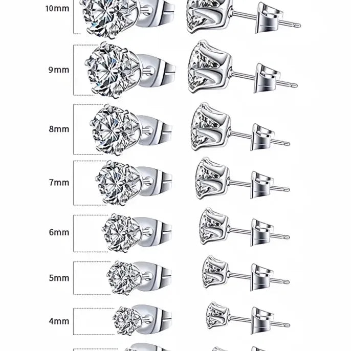 Minimalist Silver Geometric Cubic Zirconia Stud Earrings 6 Claws Unisex