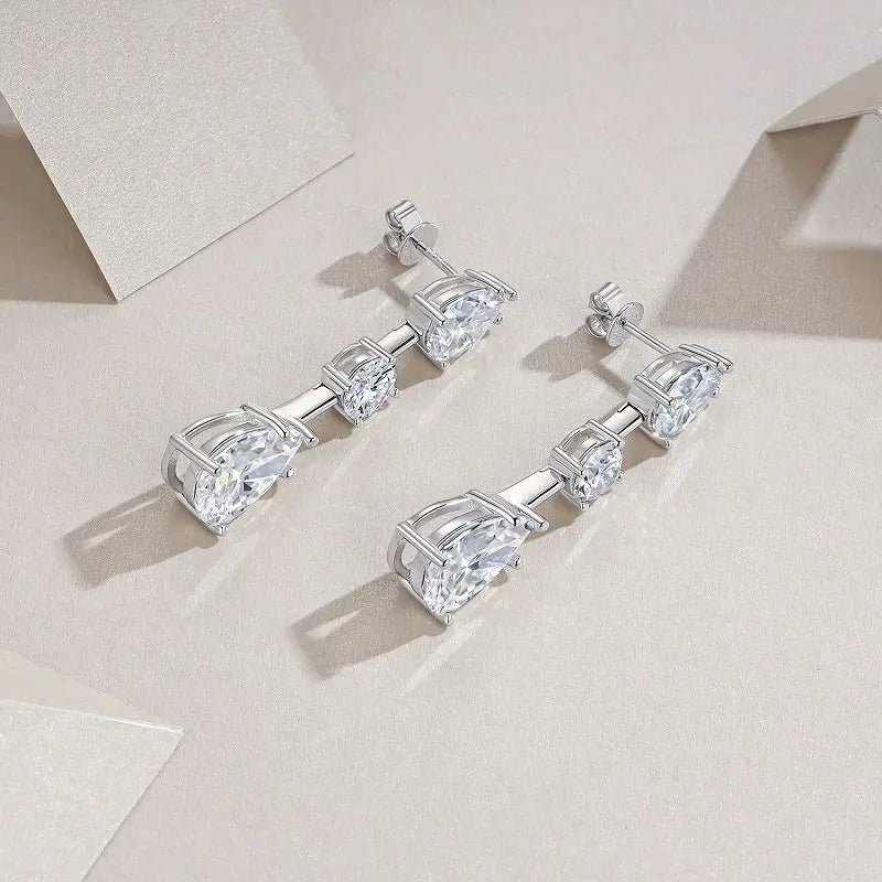 17CTW Pear & Round Moissanite Earrings 925 Sterling Silver Drop Jewelry Women