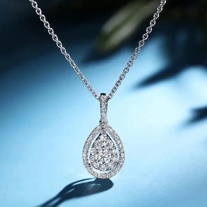 Water Drop CZ Pendant Necklace for Women Copper Alloy Delicate Jewelry