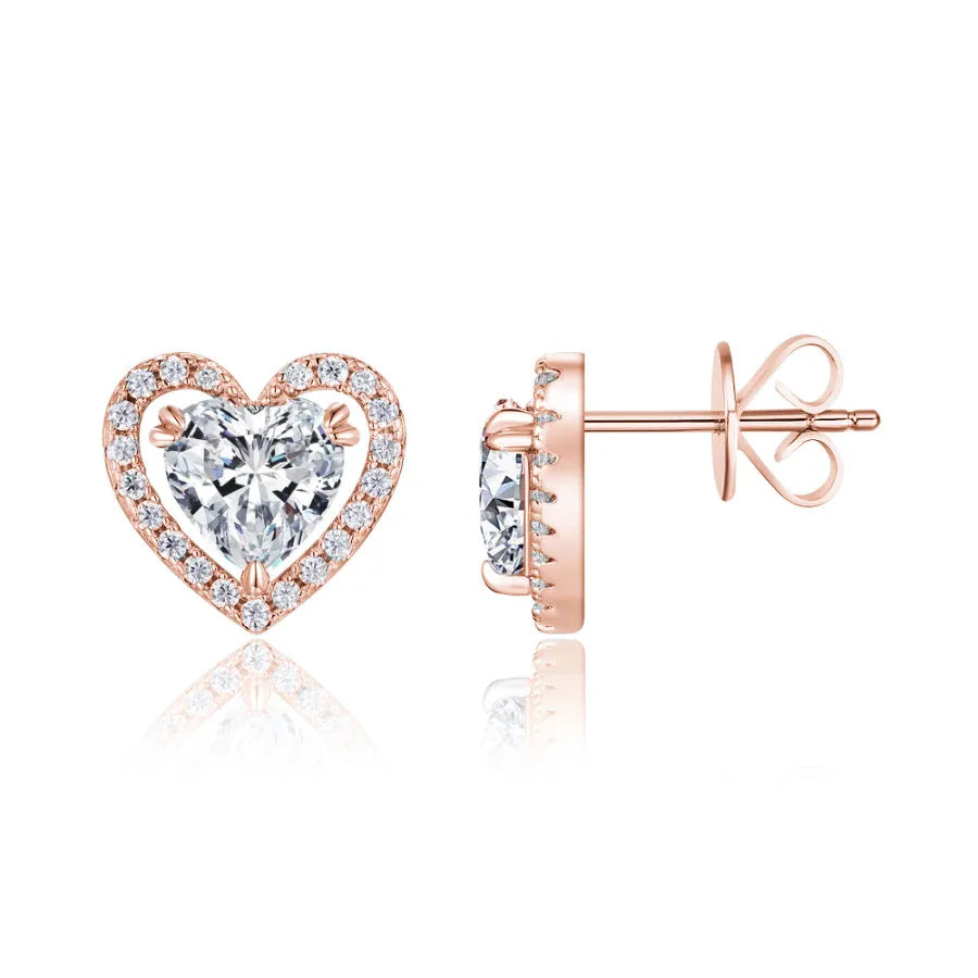 1.248CTW Heart Shaped Moissanite Stud Earrings 925 Silver Halo Gift Women