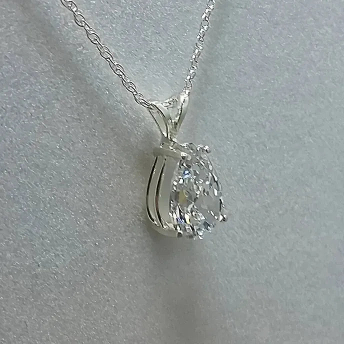 Luxury Pear Cubic Zirconia Pendant Necklace Silver Color Bridal Wedding Engagement Jewelry