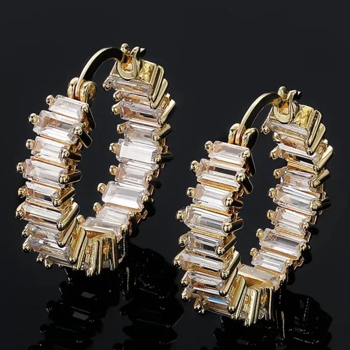 Luxury Geometric Round Hoop Earrings with Copper Alloy & Cubic Zirconia
