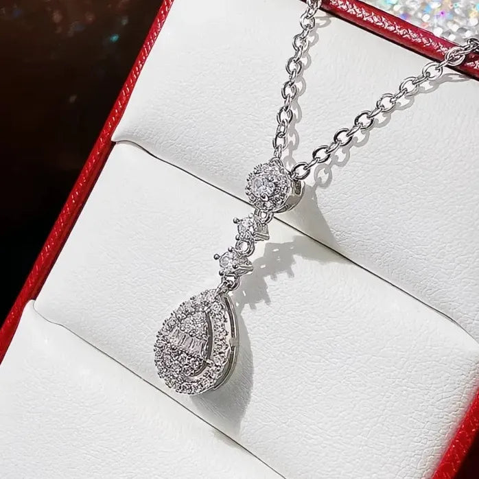 Copper CZ Wedding Pendant Necklace for Women Bridal Jewelry Sweet Style