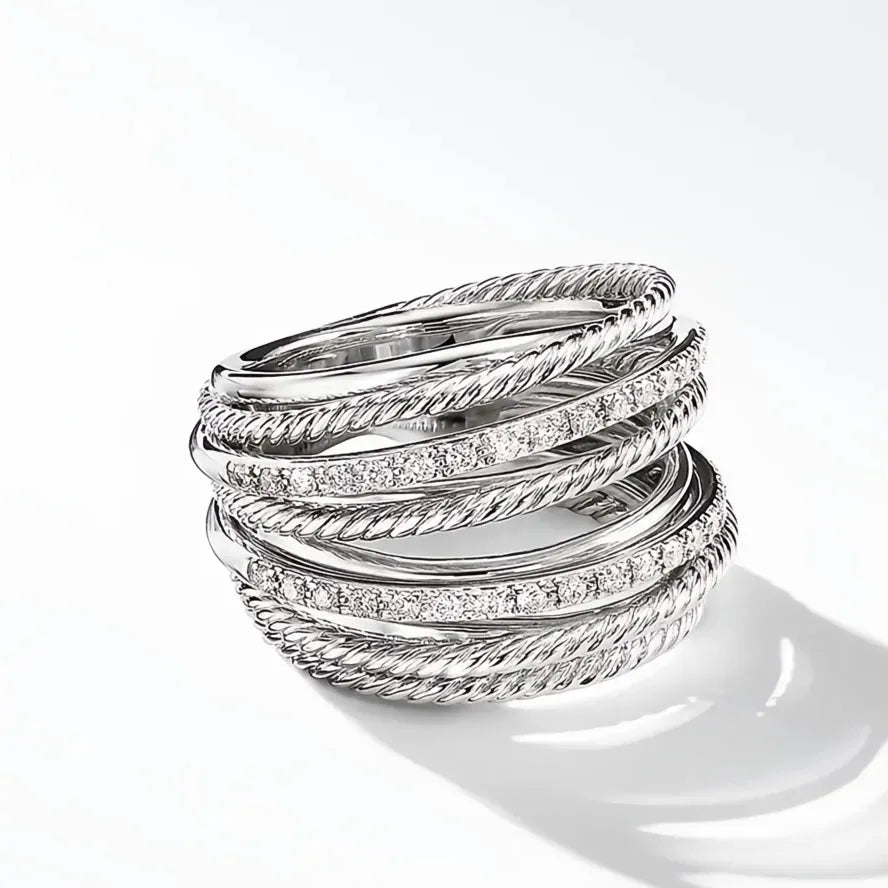 Silver Brass Geometric CZ Rings for Women Multiple Row Office Style Finger Rings