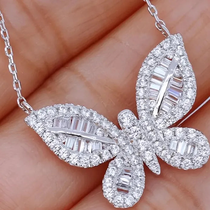 Luxury Butterfly Pendant Necklace with Inlaid CZ Stone for Women Gift