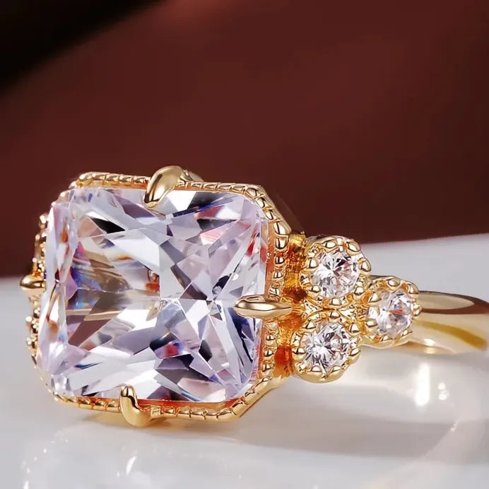 Gold Bridal Wedding Rings for Women Engagement CZ Crystal Jewelry New Arrival