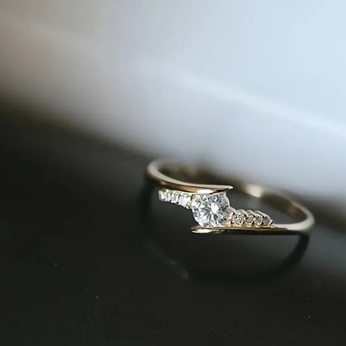 Women’s Gold Brass Wedding Ring with AAA Cubic Zirconia Geometric Design