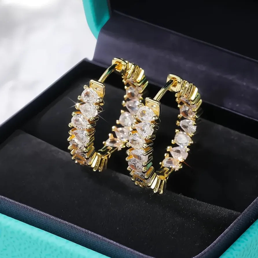 Elegant Silver & Gold Cubic Zirconia Hoop Earrings for Women Gift