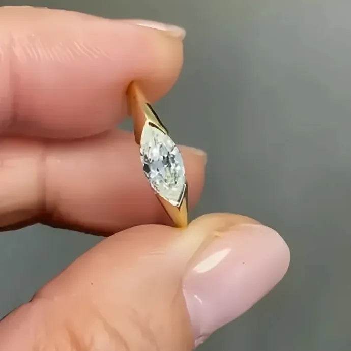 Women’s Brass Wedding Band Ring with Marquise Cubic Zirconia Elegant Geometric Design