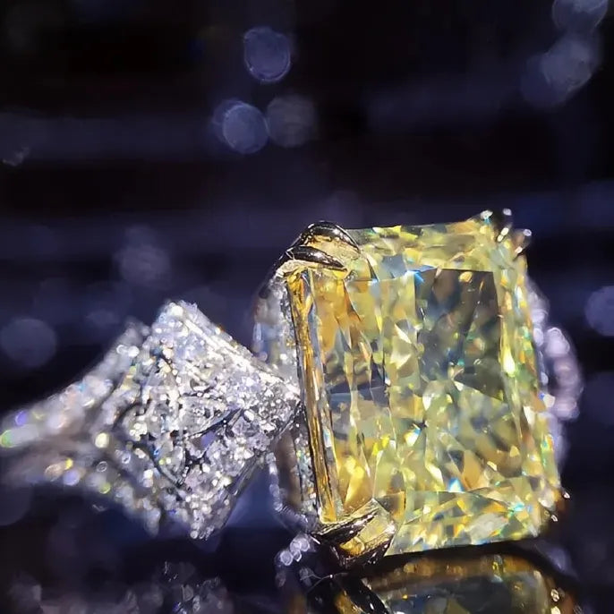 Women's Yellow Cubic Zirconia Square Stone Brass Wedding Party Ring