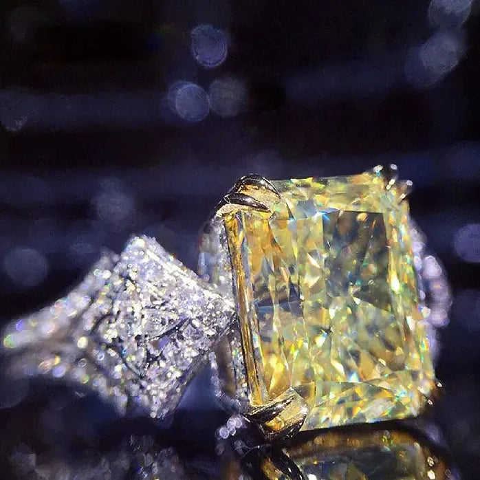 Women's Yellow Cubic Zirconia Square Stone Brass Wedding Statement Ring