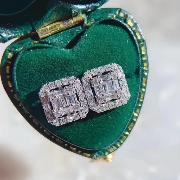 Geometric Square CZ Cubic Zirconia Stud Earrings for Women Everyday Wear