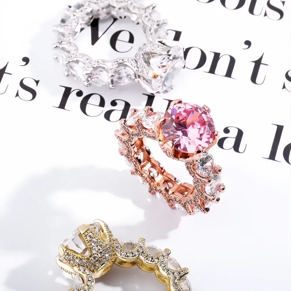 Gold Color Iced Out CZ Ring | AAA+ Zircon Fashion Gift Ring for Women
