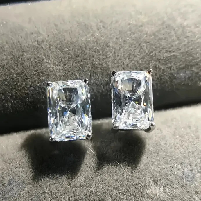 Geometric Cubic Zirconia Rectangular Stud Earrings for Women Wedding Jewelry