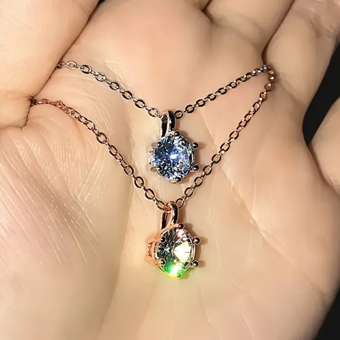 Classic Six Prong Solitaire Pendant Necklace Women Copper Alloy CZ Rose Gold