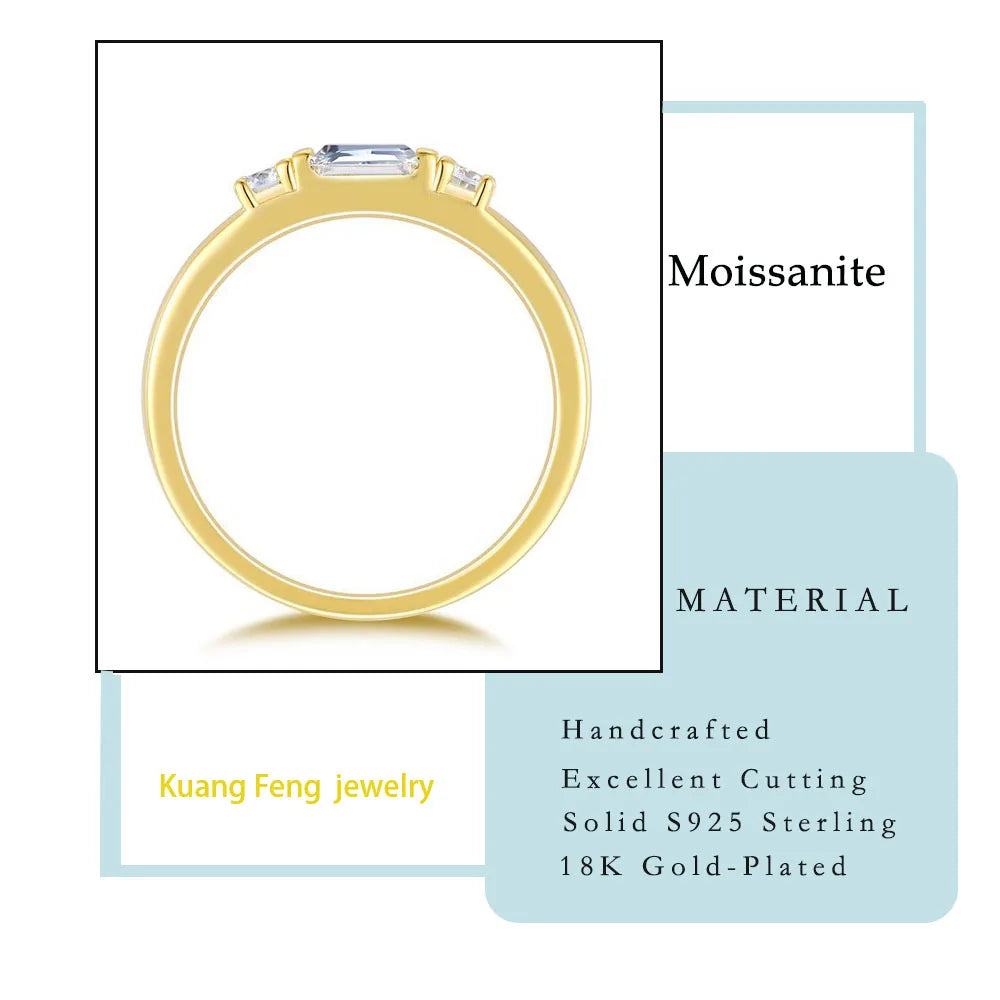 0.12CTW Baguette Cut Moissanite Ring 925 Silver 18K Gold Plated Gift for Women
