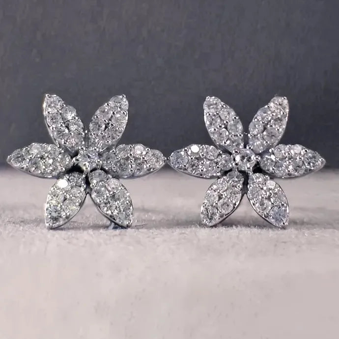 Silver Flower CZ Stud Earrings Copper Alloy Geometric Design Women’s Gift 2021