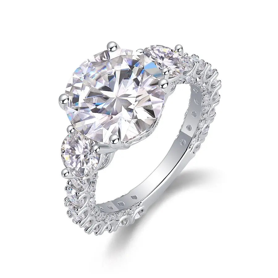 Luxury 5CT Round Cut Moissanite Ring Women S925 Sterling Silver 18K Gold Plated Jewelry