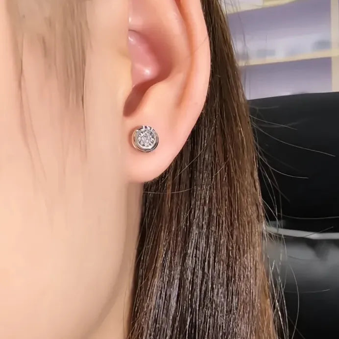 Classic Round White CZ Stud Earrings Unisex Simple Couple Gift Jewelry