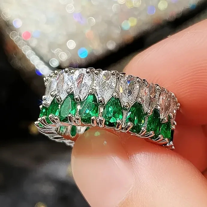 2021 Trendy Women's Silver Wedding Band Blue Green Pink CZ Geometric Ring