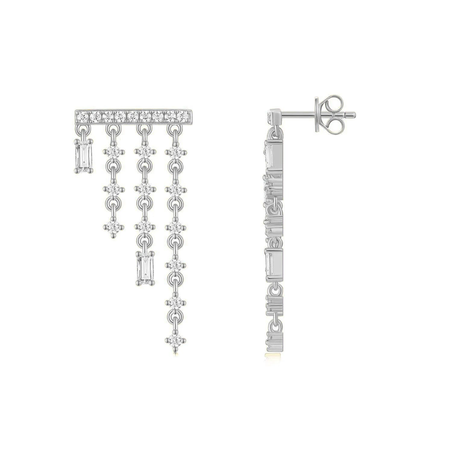 1.302CTW Moissanite Tassel Stud Earrings 925 Sterling Silver 18K Gold Plated Jewelry