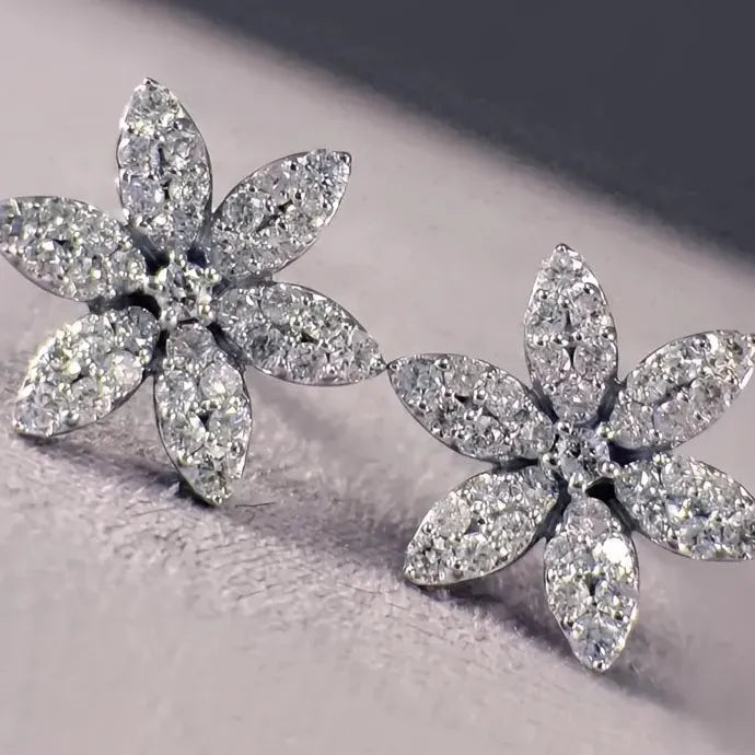 Silver Flower CZ Stud Earrings Copper Alloy Geometric Design Women’s Gift 2021