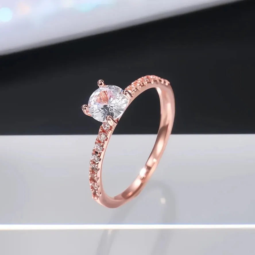 Classic 4 Claws Round Cubic Zirconia Women’s Wedding Engagement Ring Brass Bridal Jewelry 3 Colors
