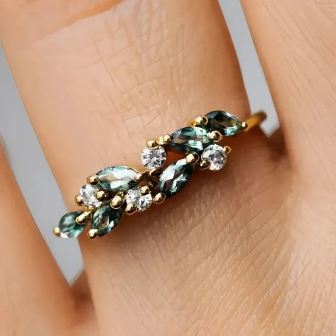 Gold Ring with Light Blue Marquise CZ Cubic Zirconia Brass Women’s Jewelry